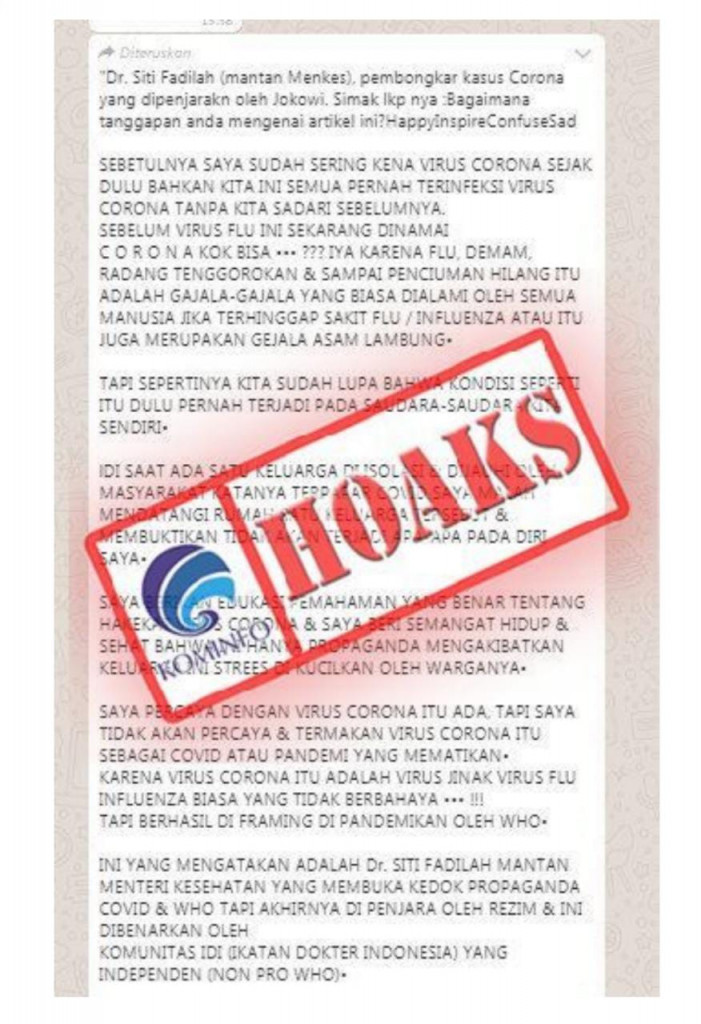 [HOAKS] Pengakuan Mantan Menkes, Siti Fadilah Supari “Sudah Sering Kena Covid-19 Sejak Dulu”